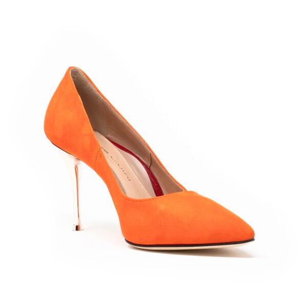 EUC Enrico Cuini Farah Tangerine Suede Pumps 35.5 C Rose Gold Heel ALIA Tech 4in - Picture 11 of 16